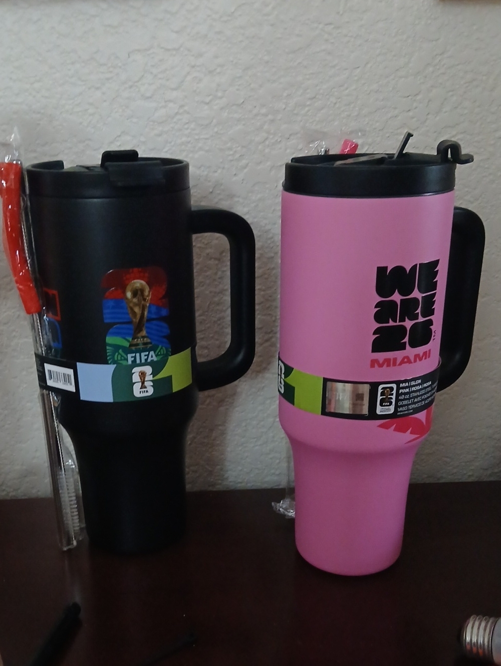 NWT Collector  Fifa Miami 2026 Pink Travel Mug with Handle.